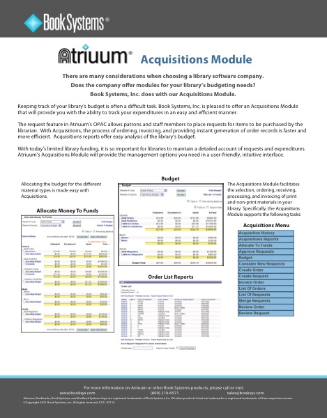 Acquisitions Module brochure